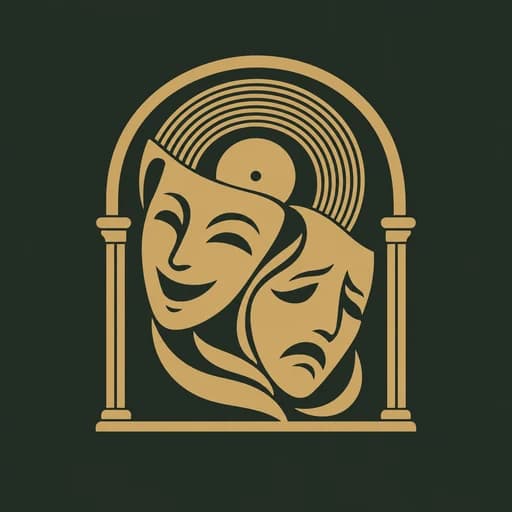 Emblema del museo: dos máscaras, un disco y un arco